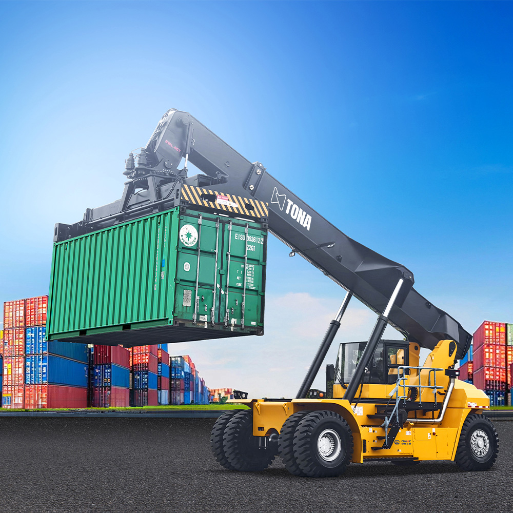 Intermodal reach stacker operating in a container terminal